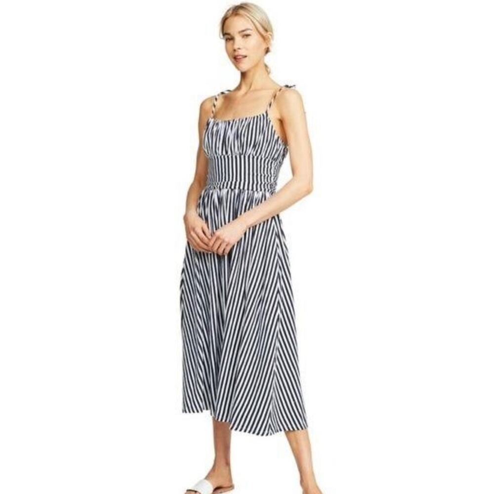 M.D.S Stripes Charlotte Cami Midi Nautical Navy and White Striped Dress Size 0